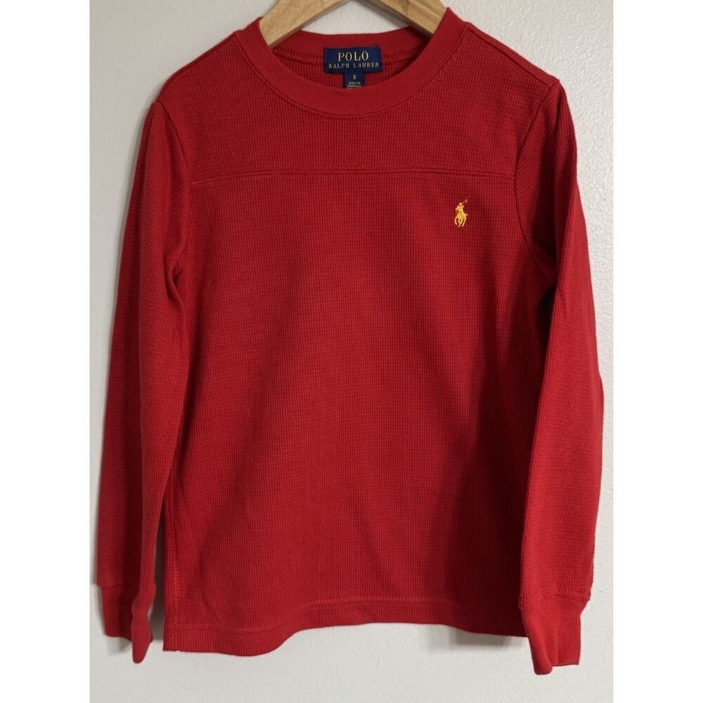 Ralph Lauren Polo Shirt Red Long Sleeve Boys Size 6 Thermal Pull-Over Pony